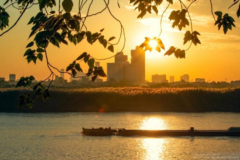 Hoàng hôn Hà Nội phủ ánh vàng nhạt buông xuống khung trời lạnh