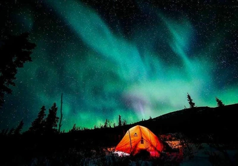 Sương mù mùa đông bao phủ khung cảnh cực quang