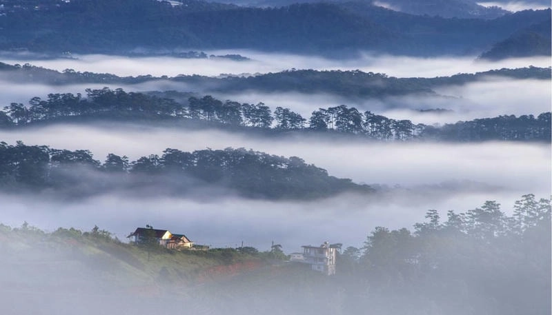 Mùa đông Đà Lạt với sương mù bao phủ thành phố