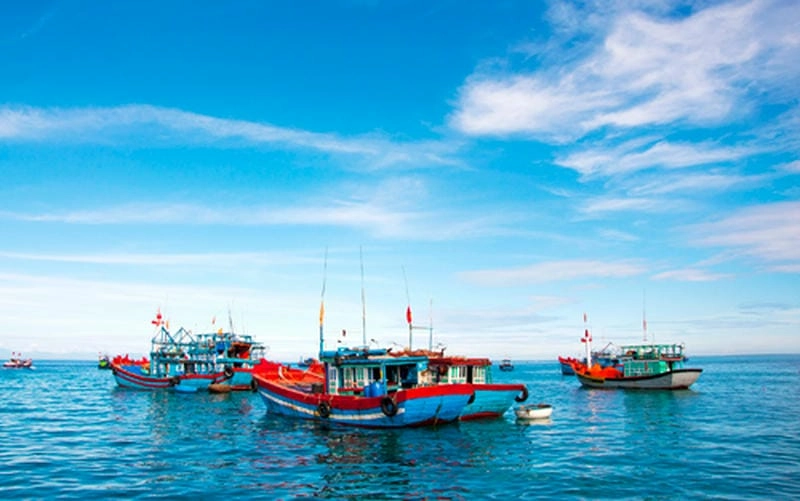 Gợn sóng nhẹ cùng thuyền biển mùa hè