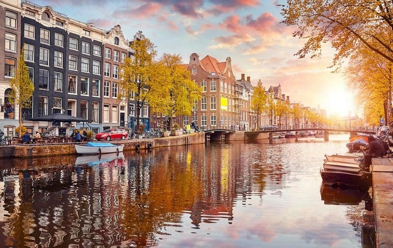 Ảnh lá đỏ Amsterdam đẹp như tranh vẽ