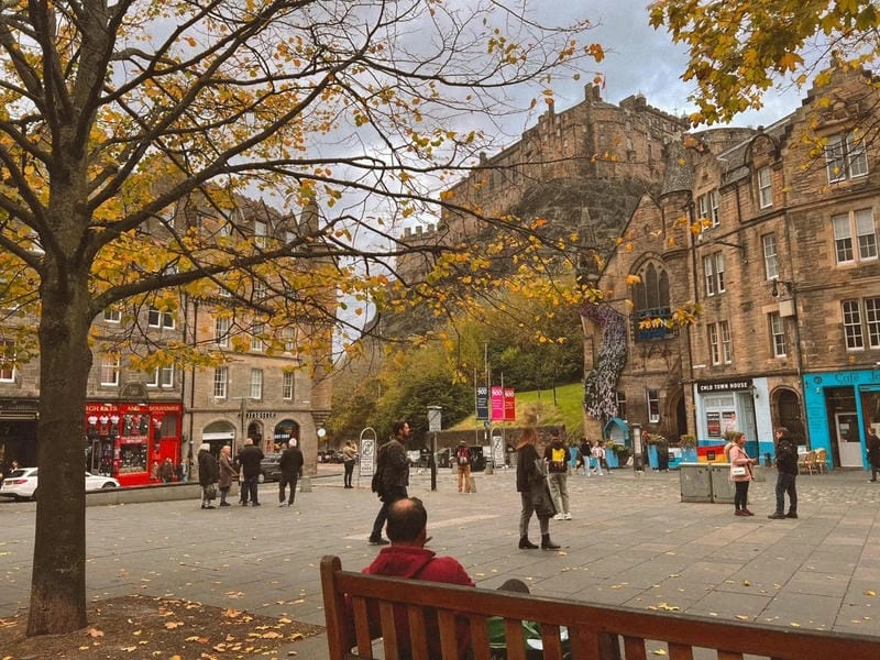 Sương mù lá đỏ Edinburgh buổi sớm mai