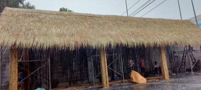 Nhà mái lá về đêm lung linh ánh đèn giữa khung cảnh yên tĩnh