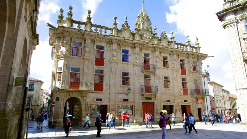 Góc phố yên bình tại Santiago de Compostela